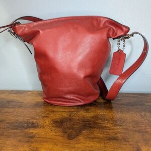Coach Red Leather Bucket Shoulder Bag